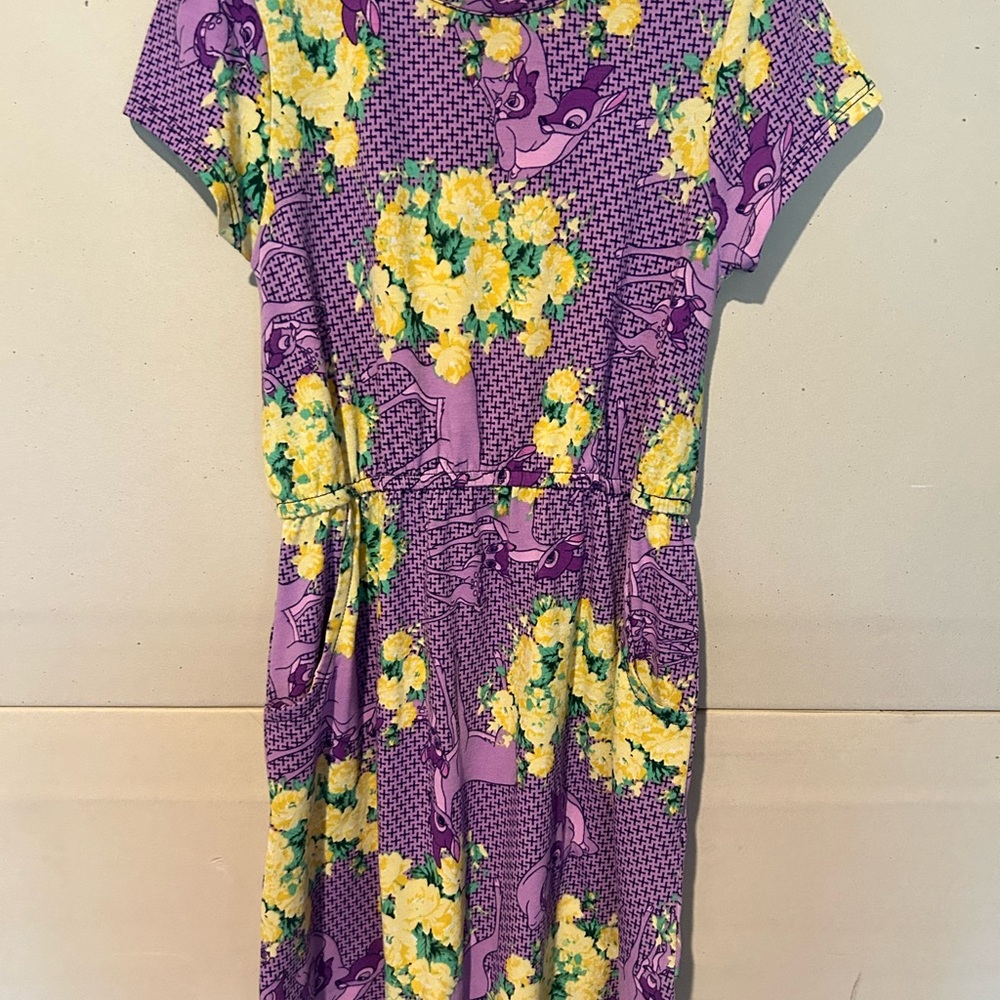 LuLaRoe Yellow and Purple Casual Sundress with Cap Raglan Sleeves